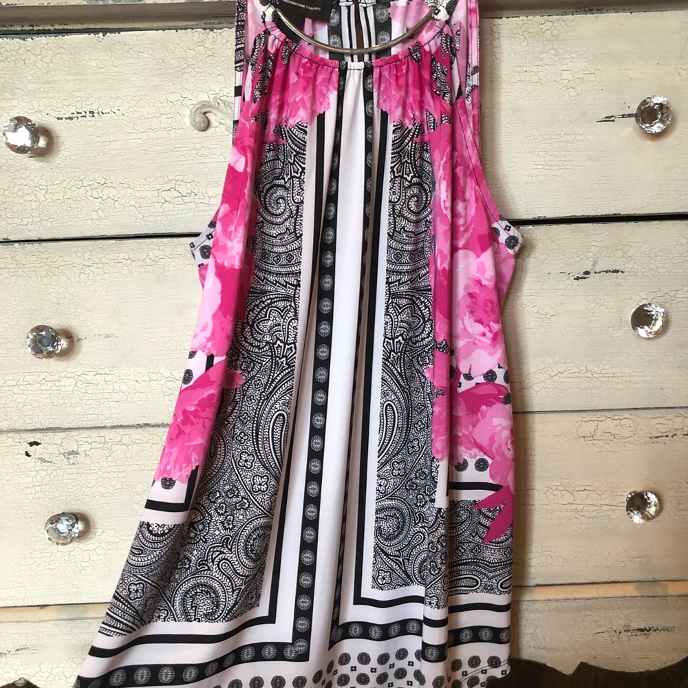 INC International Concepts Pink and Black Sleeveless Top - Picture 2 of 4